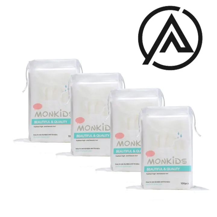 COMBO 04 Bông tẩy trang 100% cotton 3 lớp mềm mịn thấm hút cực tốt 100 miếng/bịch BTT06AZ - Thương Hiệu MONKIDS