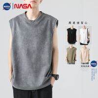 NASA เสื้อกล้ามแขนกุดฤดูร้อนอินเทรนด์ผู้ชายสวมหัว ins เสื้อกั๊กหนังนิ่มคอกลมแขนกุดทรงหลวม T เสื้อ