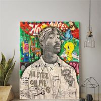 Graffiti Tupac Pop Art Singer Hip Hop ภาพภาพวาดผ้าใบ2Pac Rapper โปสเตอร์และพิมพ์ภาพผนังศิลปะสำหรับตกแต่งบ้าน New