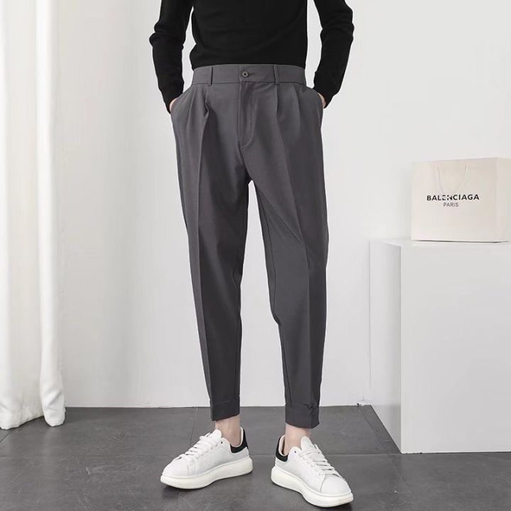 utcoco Men's Cropped Suit Pants Slim-Fit Ankle Length Dress Pants (30,  Black) at Amazon Men's Clothing store