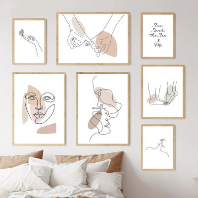 Hand In Hand Butterfly Print Minimalism Wall Art Canvas Painting Home Decor Abstract Lines Female Face Couple Kiss Poster