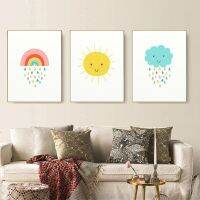 Sun Cloud Rainbow Nursery Wall Art-ภาพวาดผ้าใบน่ารักสำหรับตกแต่งห้องเด็ก