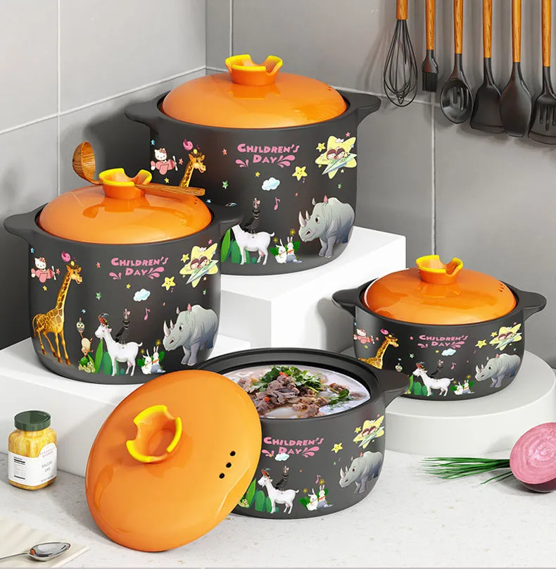 Ceramic Stockpot Clay Cooking Pot Cookware Stovetop, Cartoon