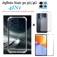 (4in1) สำหรับ Infinix Note 30 5G เคสโทรศัพท์ถุงลมรับแรงกระแทกใสเคสโทรศัพท์โปร่งใส Infinix Note 12 G96 + ฟิล์มกันรอยกันกระแทกเต็มหน้าจอ + สติ๊กเกอร์ติดมือถือลายแบทแมนคาร์บอนไฟเบอร์