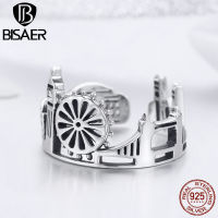 BISAER 925 Sterling Silver London City Rings for Women Adjustable Building Finger Ring Anel Sterling Silver Jewelry ECR474