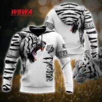 WBWA เสื้อฮู้ดแฟชั่นสำหรับผู้ชาย,เสื้อมีฮู้ดแฟชั่นลายเสือขาว3D เสื้อสวมศีรษะสำหรับทุกเพศเสื้อแจ็คเก็ตลำลอง