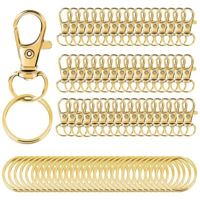 2021100 Pieces Gold Swivel Clasps Set 50 Pcs Swivel Clasps 50 Pcs Bright Key Ring Metal Hook Lobster Claw for Keychain Craft