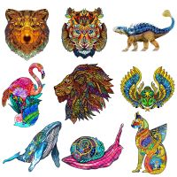 King Of The Jungle Wooden Animal Jigsaw Puzzle Kids Wooden Puzzle For Adults Flamingo Jigsaw Puzzle Board Game Set Children Toys