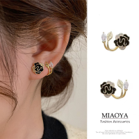 MIAOYA Fashion Jewelry Shop S925เข็มเงินวินเทจ Camellia S Tud E Arrings สำหรับผู้หญิง INS อุปกรณ์โลหะที่สง่างาม