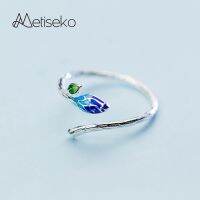 【lz】✠﹊  Metiseko 925 Sterling Silver Retro Leaf   Flower Anel Aberto Flower Bud Redimensionável Anel Estilo Chinês Literário para Mulheres Festa