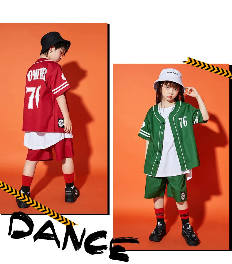 Kids Baseball Jersey Boys Button Shirt Girls Hip Hop Dance Outfits