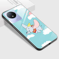 Mop Mall เคสสำหรับ Vivo Y02T Y02A การ์ตูนน่ารักสำหรับเด็กผู้หญิงบินเคสช้างดัมโบ้กันกระแทกฝาหลังกระจกเทมเปอร์