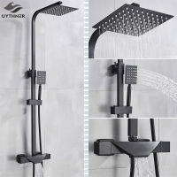 Bathroom Faucet Black Rain Shower Head Thermostatic Bath Faucet Wall Mounted Bathtub Shower Mixer Tap Shower Faucet Shower Set Showerheads