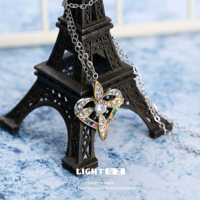 LIGHT &amp; Z Fashion Plated 925 Silver Heart-Shaped Cross Pendant Female European And American Diamond-Encrusted Two-Color Clavicle Chain