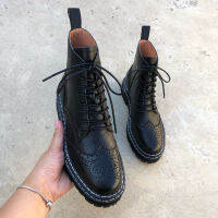 ของแท้รองเท้าหนังผู้หญิง Hollow Out ดอกไม้ Brogues Platformed Street Marteens รองเท้าผู้หญิง Biker Botas Mujer ฤดูหนาวใหม่ Boots