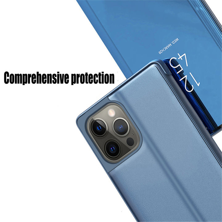 fashion2023ultra-thin-mirror-flip-kickstand-ฝาครอบหนังสำหรับ-14-max-pro-case-กล้องป้องกันกันกระแทกเคสศัพท์-coque-fundas