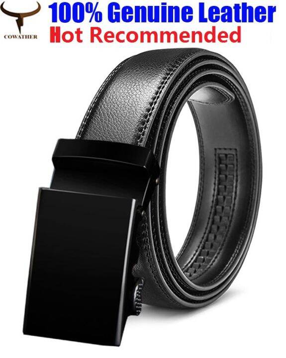 COWATHER Men Ratchet Zipper Dress Belt with 3.5CM Genuine Leather Lock