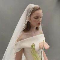 HOT New Arrival Pearls Beads Ivory Champange 1.5 Width 3 Bride veil cape mariage femme اكسسوارات الزفاف