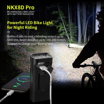 NATFIRE จักรยานเสือภูเขา5000LM 10000มิลลิแอมป์ชั่วโมง,รถจักรยานเสือภูเขาไฟหน้ารถจักรยาน8 * LED ด้านหน้าไฟหน้าจักรยานอุปกรณ์จักรยานชาร์จไฟได้ USB