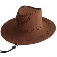 Men Women Summer Travel Sunscreen Suede Leather Western Cowboy Hat Cartoon Cow Head Print Big Wide Brim Sun Jazz Cosplay Cap W65