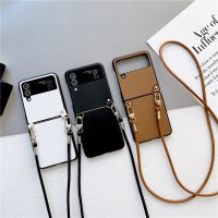 Crossbody Lanyard Necklace Simple Phone Case for Samsung Galaxy Z Flip 4 3 Flip4 Flip3 5G Protection Leather Cover with Strap Phone Cases