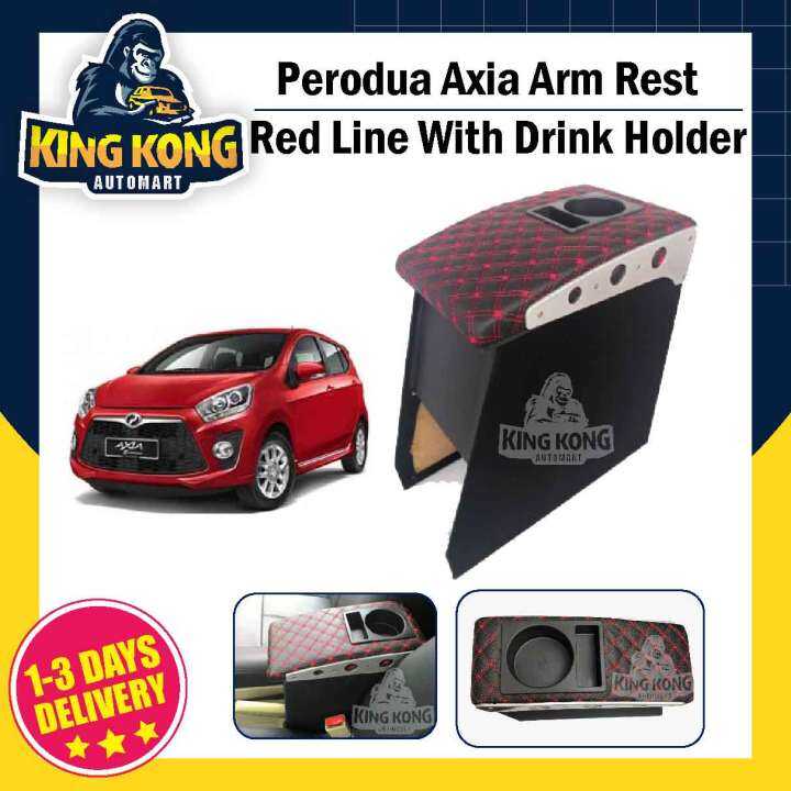 Perodua Axia Armrest Red Line Arm Rest with Drink Holder Lazada