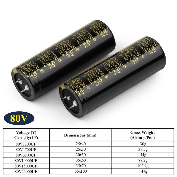 2pcs Jccon Audio Electrolytic Capacitor 80v 3300uf 4700uf 6800uf 10000uf For Audio Hifi 2527