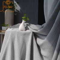 Nordic Light Luxury High-end Stripes W Wave Chenille Cotton and Linen Blackout Curtains for Living Room Bedroom Custom