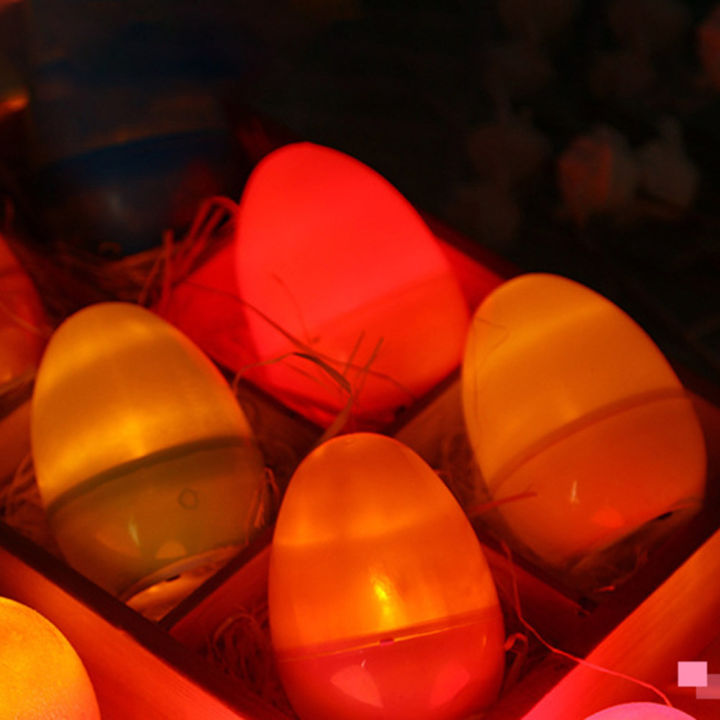 12ชิ้นไข่อีสเตอร์ไฟหลากสีไข่อีสเตอร์เรืองแสงแบตเตอรี่ที่ใช้งานเรืองแสงพลาสติกไข่สีเข้มสำหรับบ้านห้อง