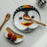 4Pcs Personalized Childrens Dinner Plate Penguin Set Household Plate Cup Cute Penguin Handy Gift Dinnerware Set Plates HP91503