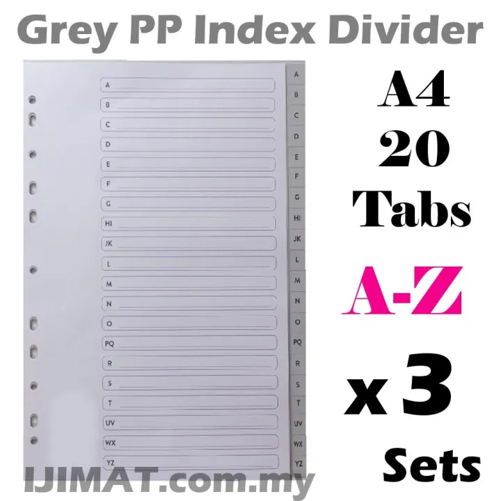 3 Sets Grey PP Index Divider / Gray Plastic Index Separator 20tabs / A ...