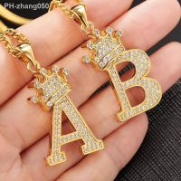 Korean Fashion Charm Alloy Zircon A-Z Crown Alphabet Pendant Chain Necklace for Women Man Punk Hip-Hop Initial Name Jewelry Gift