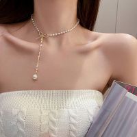 [COD] and Korean bowknot pearl necklace female pendant light luxury niche design 2022 new fairy clavicle chain