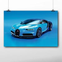 Bugatti Chiron โปสเตอร์รถสปอร์ตสุดพิเศษพิมพ์ผ้าใบศิลปะติดผนังอัตโนมัติสีฟ้าตกแต่งสำหรับห้องนั่งเล่นภาพวาดพร้อมกรอบ Heyuan ในอนาคต