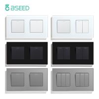 ♗◎♛ BSEED Double 1/2/3Gang Wall Light Switches 1Way Mechanical Button Switch On Off Glass Panel EU Standard Blue Backlight 157mm