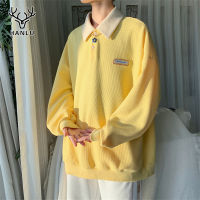 Leap Boy   Hanlu เสื้อสเวตเตอร์คอโปโลสำหรับผู้ชาย,เสื้อแขนยาวสไตล์ Ins ดีไซน์ทันสมัยแขนยาวคู่รัก