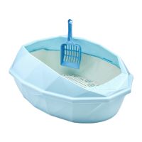 Pet Cat Kitty Open Top Litter Box with Shield and Scoop Semi-closed Anti Litter Splashes Detachable Design Easy to Clean