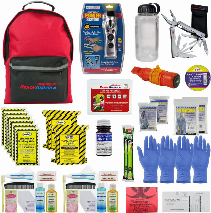 Ready America Deluxe Emergency Kit 2-Person 3-Day Backpack, First Aid Kit,  Portable Preparedness Bug Out Bag Hurricane, Bug Out Bag, 5-Year Food,  5-Year Water, Camping Car Earthquake Travel Hiking Person Deluxe
