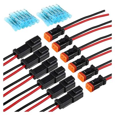 6 Pair DT 2 Pin Pigtail Kit Male Female Connector Adapter Socket Wiring Harness for LED Work Light Bar Black ABS Accessories