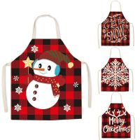 1 Pcs Christmas Apron Linen Santa Claus Plaid Printed Apron Aprons for Women Baking Accessories Childrens Apron Delantal