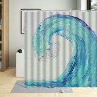 Blue Sea Waves Ocean Printing Bathroom Curtains Waterproof Fabric Shower Curtain Nature Scenery For Living Room With 12 Hooks