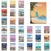 Travel โปสเตอร์สำหรับตกแต่งห้องนั่งเล่นสมัยใหม่-ดูไบ Miami City Nyc San Francisco Italy Brazil Dublin City Poland Wall Art ผ้าใบพิมพ์