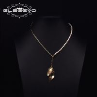 GLSEEVO   Natural Freshwater Pear  Necklace  Leaf Pendant For Girls Women Adjustable Size Engagement Fine Jewelry 2020 GN0254