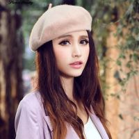 ☺♡ ผ้าพันคอขนสัตว์คลาสสิกเยอรมันรู้สึกอบอุ่นหมวก Beret ฝรั่งเศส Beanie Pure Color Mini