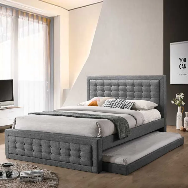 Queen /King Size Bed Frame With Pull Out (Fabric )