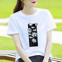 เสื้อยืดพิมพ์ลายสีน้ำสำหรับผู้หญิงเทรนด์น่ารักหวานยุค90เสื้อยืดกราฟิกสำหรับแขนสั้น