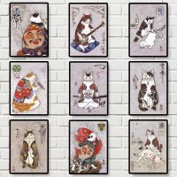 2023◆▣♨ Japanese retro art samurai style tattoo furry samurai cat poster home Decoration Canvas Painting Wall Art aesthetic room decor