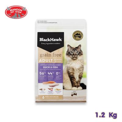 [MANOON] BLACK HAWK Cat Adult Grain Free Duck & Fish สำหรับแมวทุกสายพันธุ์ สูตรเกรนฟรีเนื้อเป็ดและเนื้อปลา ขนาด 1.2 กิโลกรัม