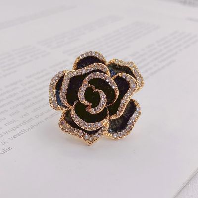 Vintage Black Rose Brooch For Ladies Luxury Zircon Collar Accessories Gift Jewelry Wholesale