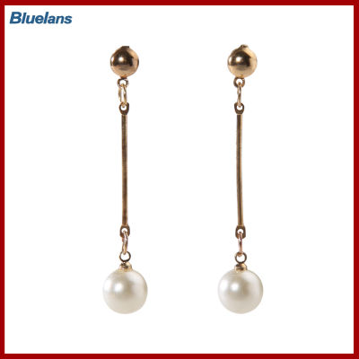 Bluelans®1 คู่แฟชั่นของผู้หญิง Elegant ชุบทองบาร์ยาว Faux Pearl ต่างหูรูปหยดน้ำ